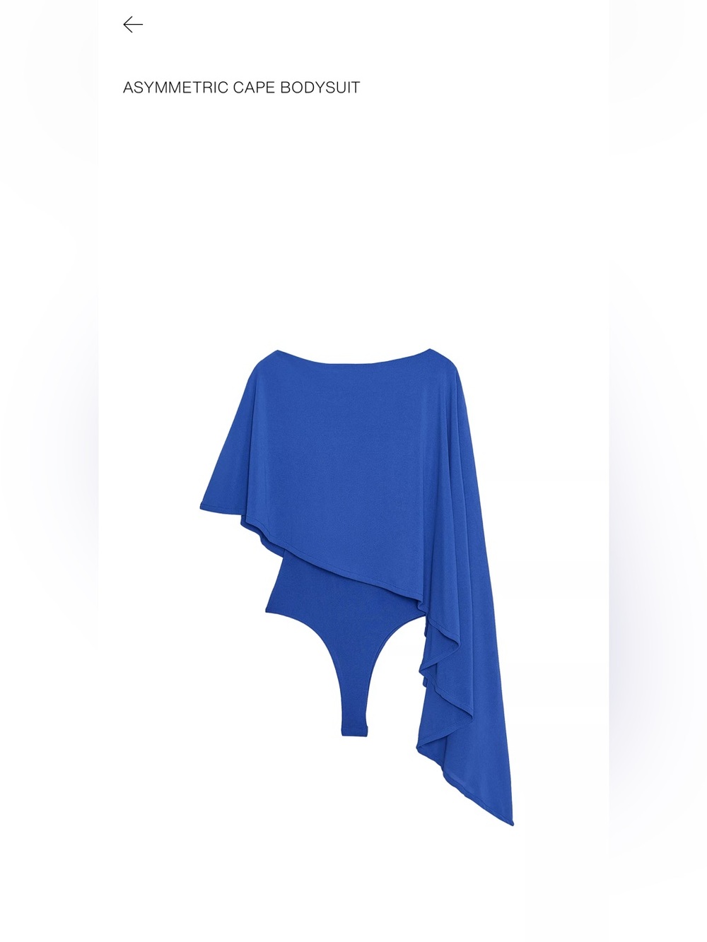 Zara Royal Blue Asymmetric Cape Bodysuit